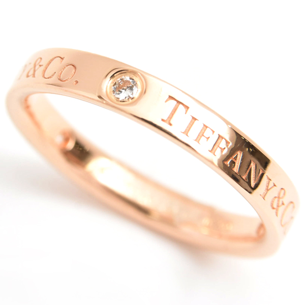 ティファニー 指輪 レディース フラットバンド 3Pダイヤ リング 13号 ピンクゴールド TIFFANY 750PG 中古