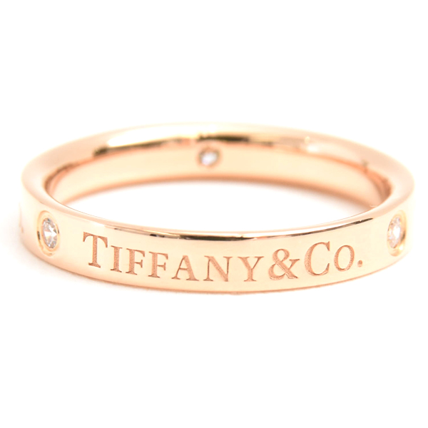 ティファニー 指輪 レディース フラットバンド 3Pダイヤ リング 13号 ピンクゴールド TIFFANY 750PG 中古