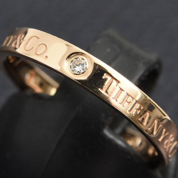ティファニー 指輪 レディース フラットバンド 3Pダイヤ リング 13号 ピンクゴールド TIFFANY 750PG 中古