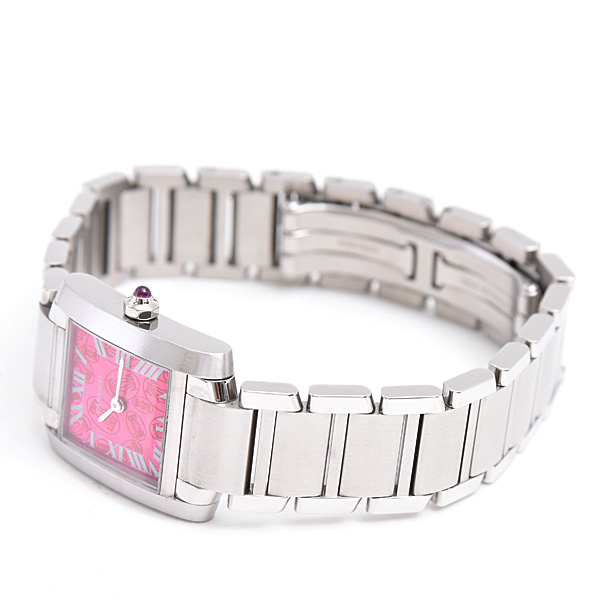 カルティエ 時計 レディース タンクフランセーズSM 2006年クリスマス限定 ラズベリーピンク文字盤 電池式 ステンレス SS Cartier W51030Q3 中古