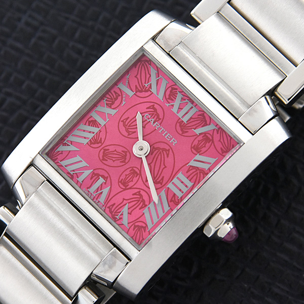 カルティエ 時計 レディース タンクフランセーズSM 2006年クリスマス限定 ラズベリーピンク文字盤 電池式 ステンレス SS Cartier W51030Q3 中古