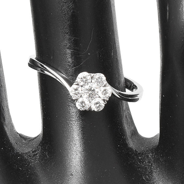 周大生 指輪 レディース ダイヤモンド リング フラワーモチーフ 10号 D0.06ct 0.17ct ホワイトゴールド 750WG 中古