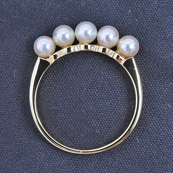 ミキモト 指輪 レディース 5P ベビーパール リング 3.5mm珠 実測11号 真珠 イエローゴールド MIKIMOTO K18YG 中古