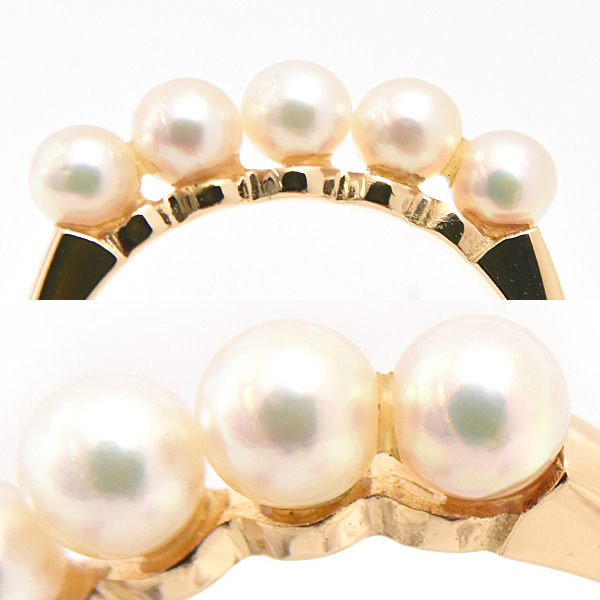 ミキモト 指輪 レディース 5P ベビーパール リング 3.5mm珠 実測11号 真珠 イエローゴールド MIKIMOTO K18YG 中古