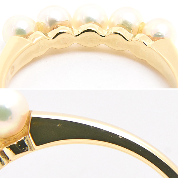 ミキモト 指輪 レディース 5P ベビーパール リング 3.5mm珠 実測11号 真珠 イエローゴールド MIKIMOTO K18YG 中古