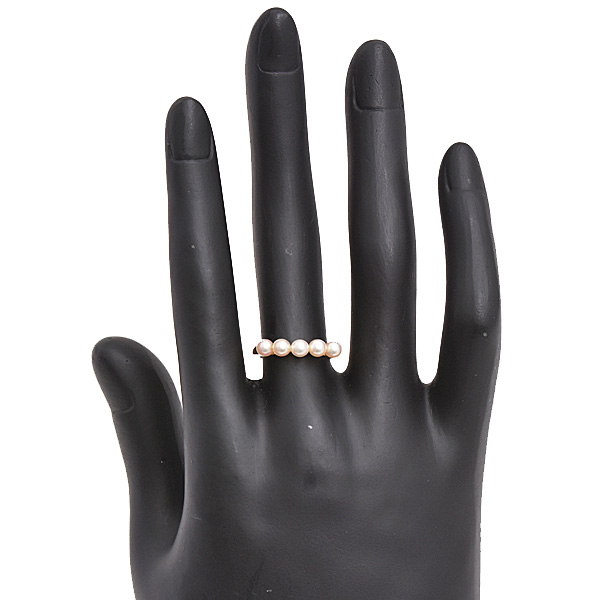 ミキモト 指輪 レディース 5P ベビーパール リング 3.5mm珠 実測11号 真珠 イエローゴールド MIKIMOTO K18YG 中古