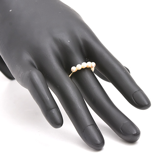 ミキモト 指輪 レディース 5P ベビーパール リング 3.5mm珠 実測11号 真珠 イエローゴールド MIKIMOTO K18YG 中古