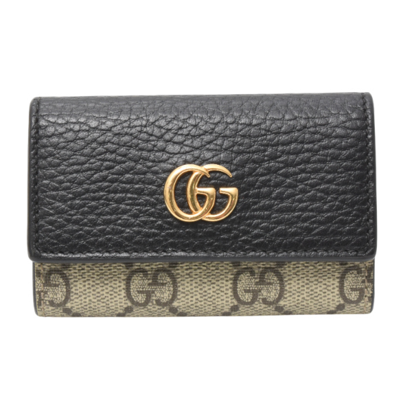 グッチ キーケース メンズ レディース 6連キーケース GGスプリーム PVC レザー ベージュ ブラック 456118 GUCCI 中古