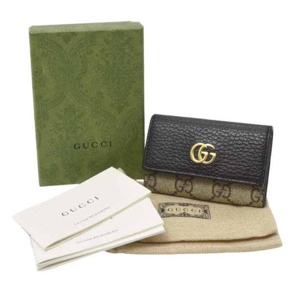 グッチ キーケース メンズ レディース 6連キーケース GGスプリーム PVC レザー ベージュ ブラック 456118 GUCCI 中古
