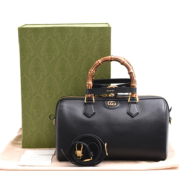 グッチ バッグ レディース ダイアナ ボストンバッグ バンブー カーフ ブラック GUCCI 655663 中古