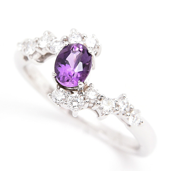 ショウヤマガタ 指輪　レディース アメジスト ダイヤ デザイン リング 12号 A0.36ct D0.30ct プラチナ ゴールド SHOW YAMAGATA PT900×K18YG 中古