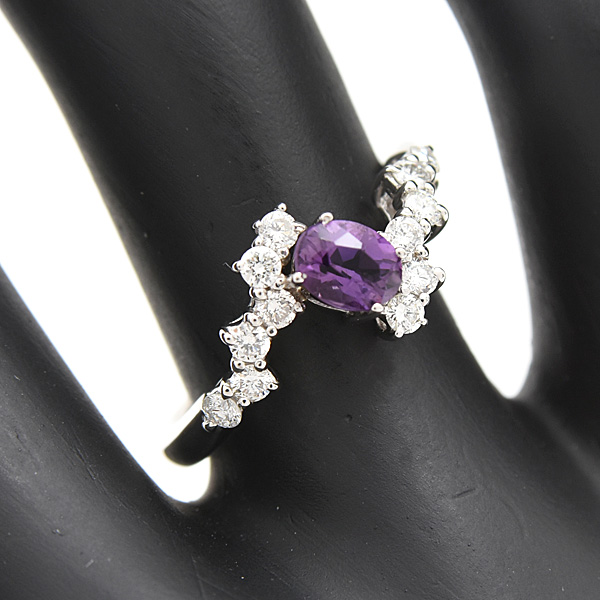 ショウヤマガタ 指輪　レディース アメジスト ダイヤ デザイン リング 12号 A0.36ct D0.30ct プラチナ ゴールド SHOW YAMAGATA PT900×K18YG 中古