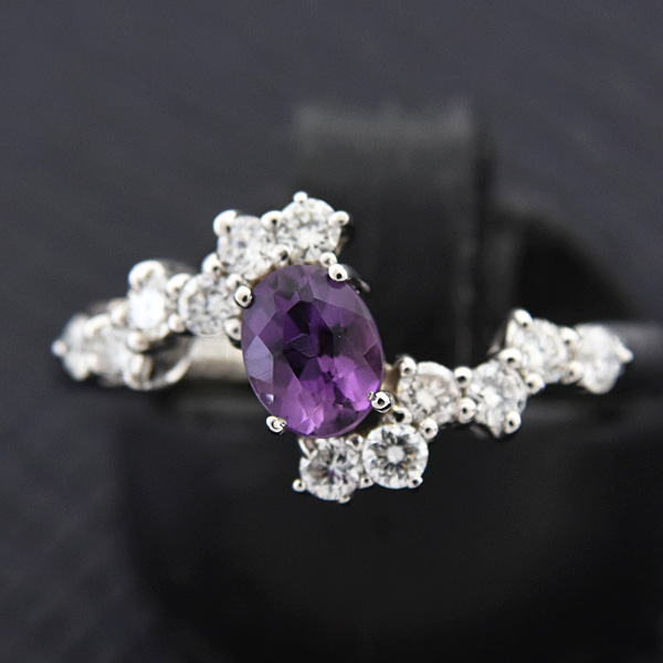 ショウヤマガタ 指輪　レディース アメジスト ダイヤ デザイン リング 12号 A0.36ct D0.30ct プラチナ ゴールド SHOW YAMAGATA PT900×K18YG 中古