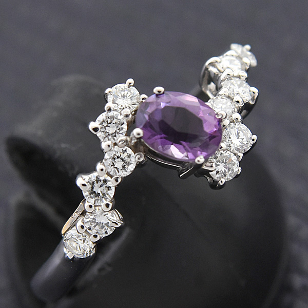 ショウヤマガタ 指輪　レディース アメジスト ダイヤ デザイン リング 12号 A0.36ct D0.30ct プラチナ ゴールド SHOW YAMAGATA PT900×K18YG 中古