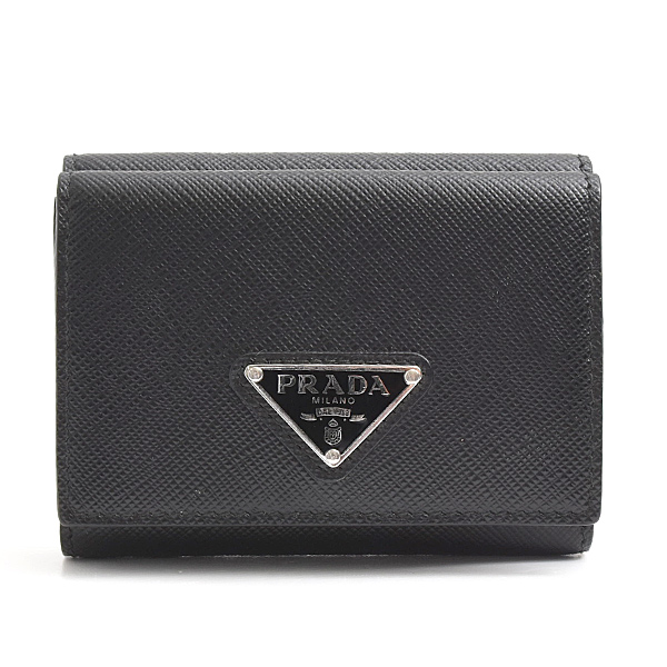 プラダ 財布 レディース トライアングルロゴ 三つ折り財布 ブラック サフィアーノ PRADA 2MH042 中古