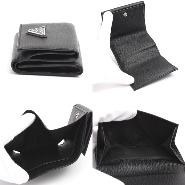 プラダ 財布 レディース トライアングルロゴ 三つ折り財布 ブラック サフィアーノ PRADA 2MH042 中古