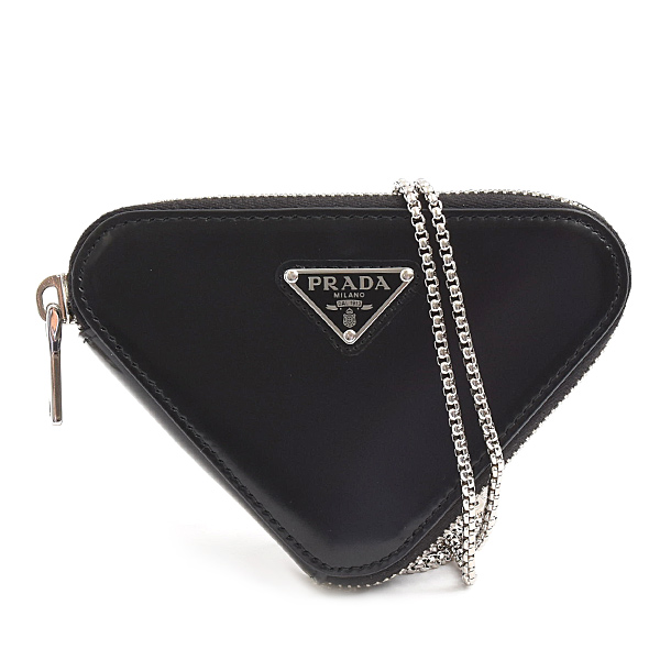 プラダ バッグ レディース トライアングル ミニポーチ ショルダーバッグ カーフ ブラック PRADA 1NR005 中古