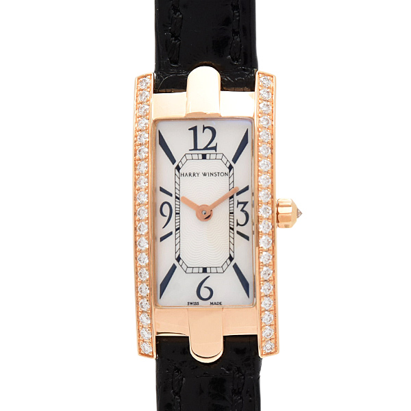 ハリーウィンストン 時計 レディース アヴェニューC ミニ ダイヤベゼル 電池式 シェル文字盤 750PG HARRY WINSTON 332LQRLMD21SP1 中古