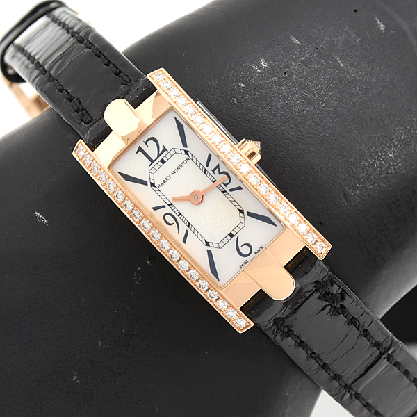 ハリーウィンストン 時計 レディース アヴェニューC ミニ ダイヤベゼル 電池式 シェル文字盤 750PG HARRY WINSTON 332LQRLMD21SP1 中古