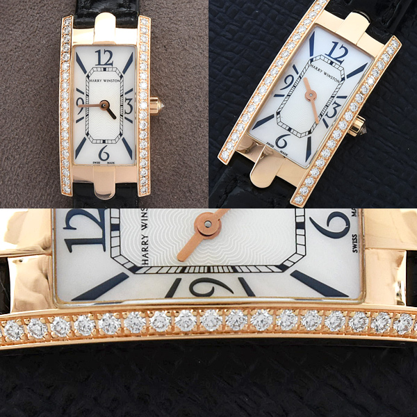 ハリーウィンストン 時計 レディース アヴェニューC ミニ ダイヤベゼル 電池式 シェル文字盤 750PG HARRY WINSTON 332LQRLMD21SP1 中古