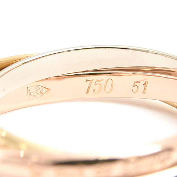 カルティエ 指輪 レディース トリニティ リング 3連 51号 実寸11号 1.9mm ゴールド Cartier 750YG×WG×PG 中古