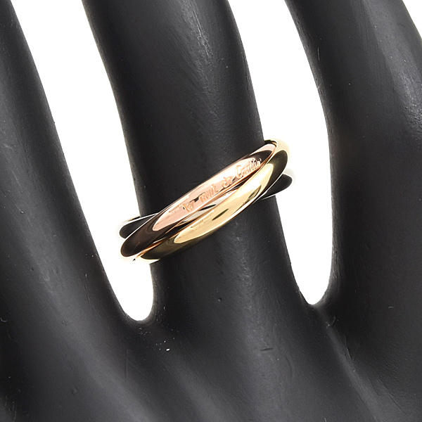 カルティエ 指輪 レディース トリニティ リング 3連 51号 実寸11号 1.9mm ゴールド Cartier 750YG×WG×PG 中古
