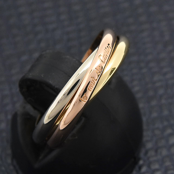 カルティエ 指輪 レディース トリニティ リング 3連 51号 実寸11号 1.9mm ゴールド Cartier 750YG×WG×PG 中古