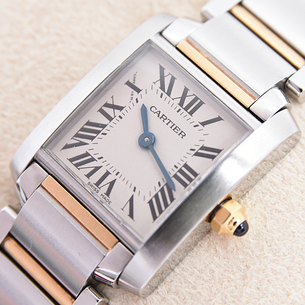 カルティエ 時計 レディース タンクフランセーズSM 電池式 ホワイト文字盤 ステンレス ゴールド Cartier W51007Q4 SS×750YG 中古