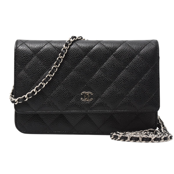 シャネル バッグ レディース クラシックチェーンウォレット マトラッセ キャビアスキン ブラック CHANEL AP0250 中古