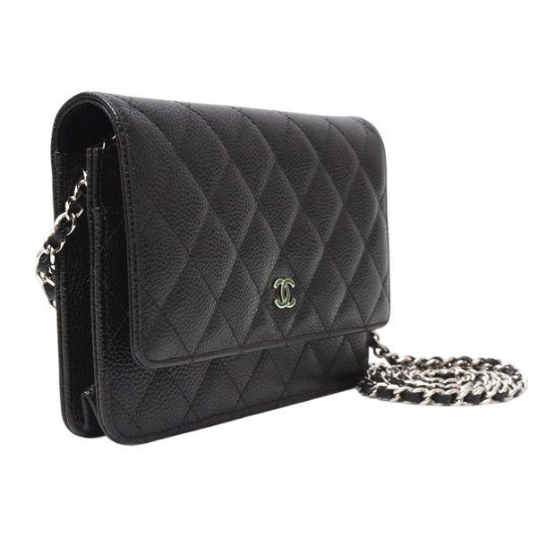シャネル バッグ レディース クラシックチェーンウォレット マトラッセ キャビアスキン ブラック CHANEL AP0250 中古