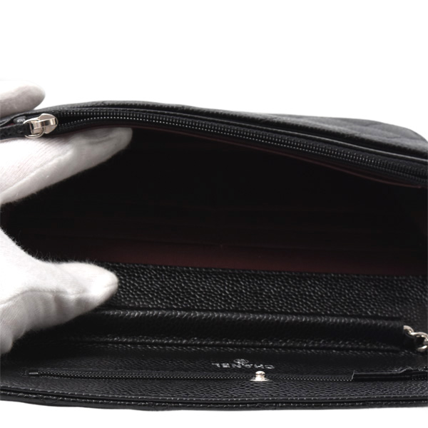 シャネル バッグ レディース クラシックチェーンウォレット マトラッセ キャビアスキン ブラック CHANEL AP0250 中古