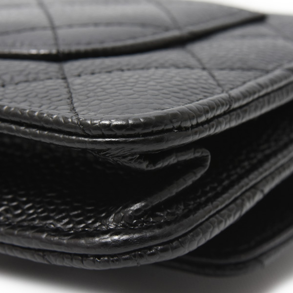 シャネル バッグ レディース クラシックチェーンウォレット マトラッセ キャビアスキン ブラック CHANEL AP0250 中古