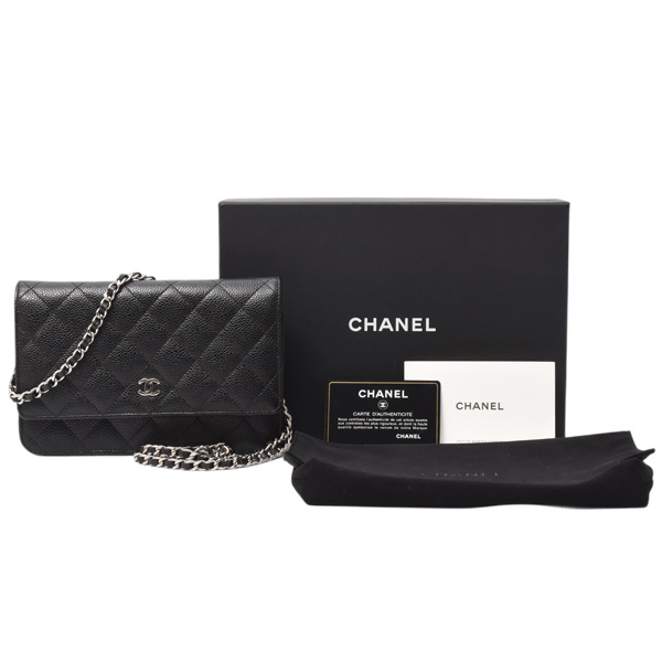シャネル バッグ レディース クラシックチェーンウォレット マトラッセ キャビアスキン ブラック CHANEL AP0250 中古