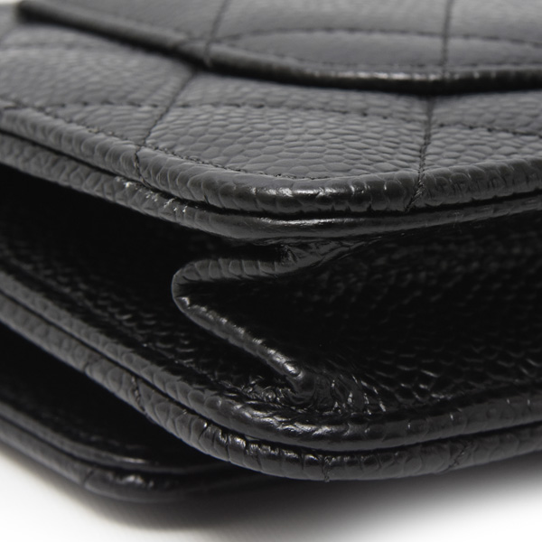 シャネル バッグ レディース クラシックチェーンウォレット マトラッセ キャビアスキン ブラック CHANEL AP0250 中古