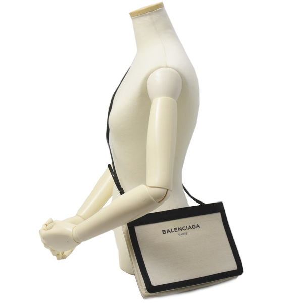 バレンシアガ バッグ レディース ネイビーポシェット ショルダーバッグ キャンバス オフホワイト系 BALENCIAGA 中古
