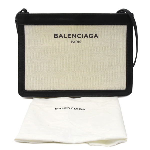 バレンシアガ バッグ レディース ネイビーポシェット ショルダーバッグ キャンバス オフホワイト系 BALENCIAGA 中古