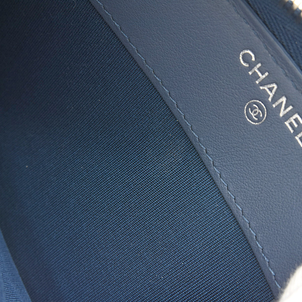シャネル 財布 レディース カメリア チェーンハンドル ラウンドファスナー長財布 デニム ブルー CHANEL 中古