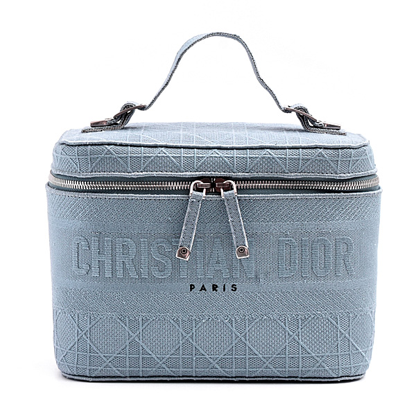 クリスチャンディオール バッグ レディース カナージュ エンブロイダリー バニティバッグ ブルー系 キャンバス Christian Dior 中古