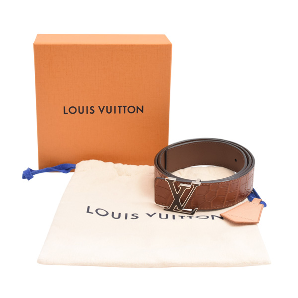 ルイヴィトン ベルト メンズ マイLVベルト アリゲーター 36mm リバーシブル ウッドバックル ブラウン Louis Vuitton N10010 中古