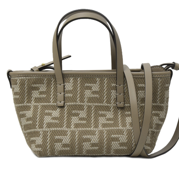 フェンディ バッグ レディース FFシェニール ロール ミニ ショルダーバッグ ドーブ・グレージュ カーフ×ファブリック FENDI 8BS096 中古