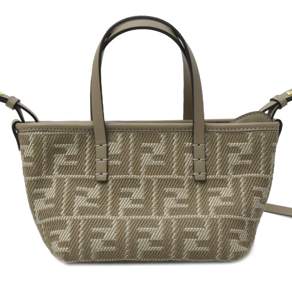 フェンディ バッグ レディース FFシェニール ロール ミニ ショルダーバッグ ドーブ・グレージュ カーフ×ファブリック FENDI 8BS096 中古