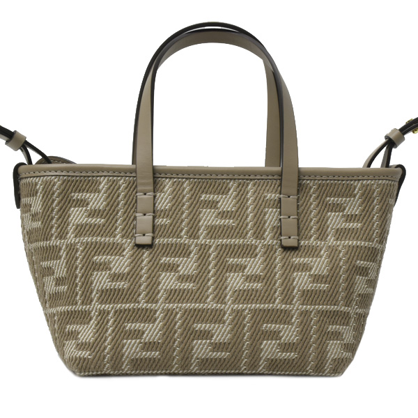 フェンディ バッグ レディース FFシェニール ロール ミニ ショルダーバッグ ドーブ・グレージュ カーフ×ファブリック FENDI 8BS096 中古