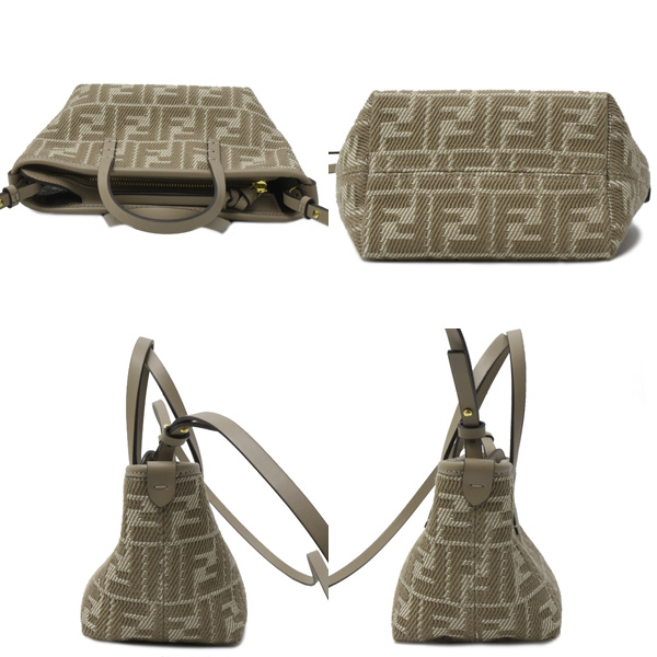 フェンディ バッグ レディース FFシェニール ロール ミニ ショルダーバッグ ドーブ・グレージュ カーフ×ファブリック FENDI 8BS096 中古