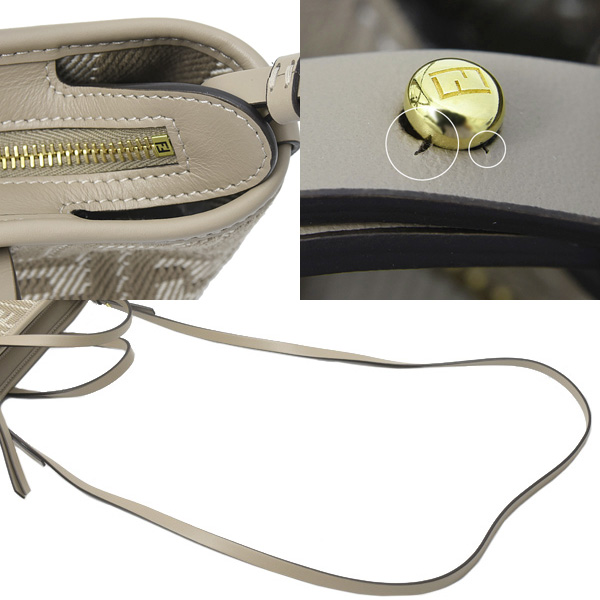 フェンディ バッグ レディース FFシェニール ロール ミニ ショルダーバッグ ドーブ・グレージュ カーフ×ファブリック FENDI 8BS096 中古
