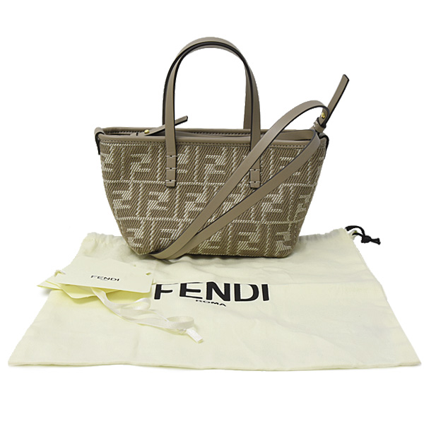 フェンディ バッグ レディース FFシェニール ロール ミニ ショルダーバッグ ドーブ・グレージュ カーフ×ファブリック FENDI 8BS096 中古