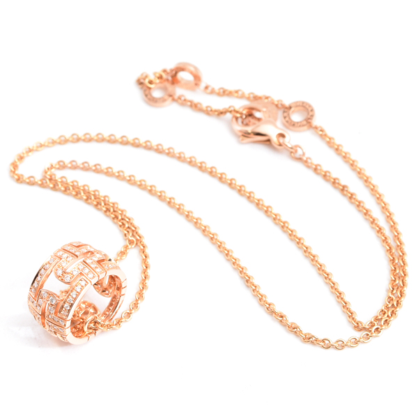 ブルガリ ネックレス レディース パレンテシ フルダイヤ ネックレス ピンクゴールド BVLGARI 750PG 中古