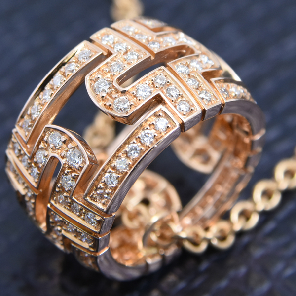 ブルガリ ネックレス レディース パレンテシ フルダイヤ ネックレス ピンクゴールド BVLGARI 750PG 中古