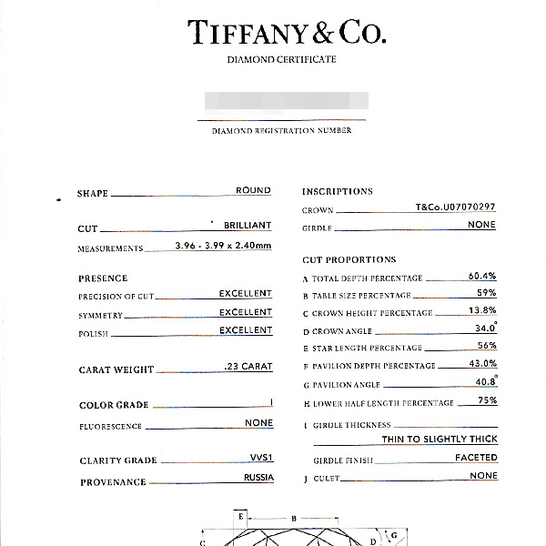 ティファニー 指輪 レディース ハーモニー ダイヤ 立爪 リング 5号 D0.23ct I-VVS1-3EX プラチナ TIFFANY PT950 中古