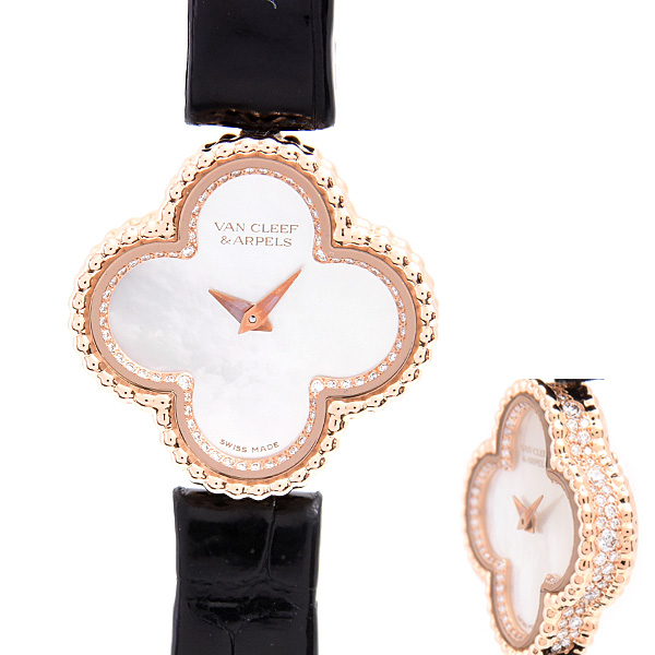 ヴァンクリーフ&アーペル 時計 レディース スウィートアルハンブラ ダイヤモンド 電池式 シェル文字盤 750PG Van Cleef & Arpels 2386240 中古