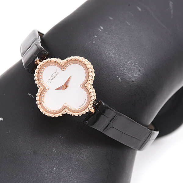 ヴァンクリーフ&アーペル 時計 レディース スウィートアルハンブラ ダイヤモンド 電池式 シェル文字盤 750PG Van Cleef & Arpels 2386240 中古